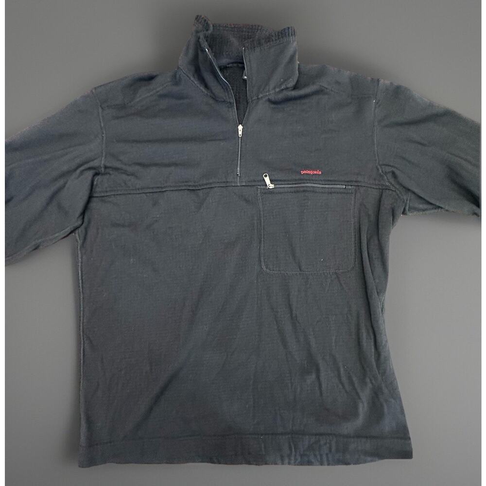 Patagonia Regulator Waffle Fleece 1/4 Zip Pullover Mens Medium Black USA Vintage
